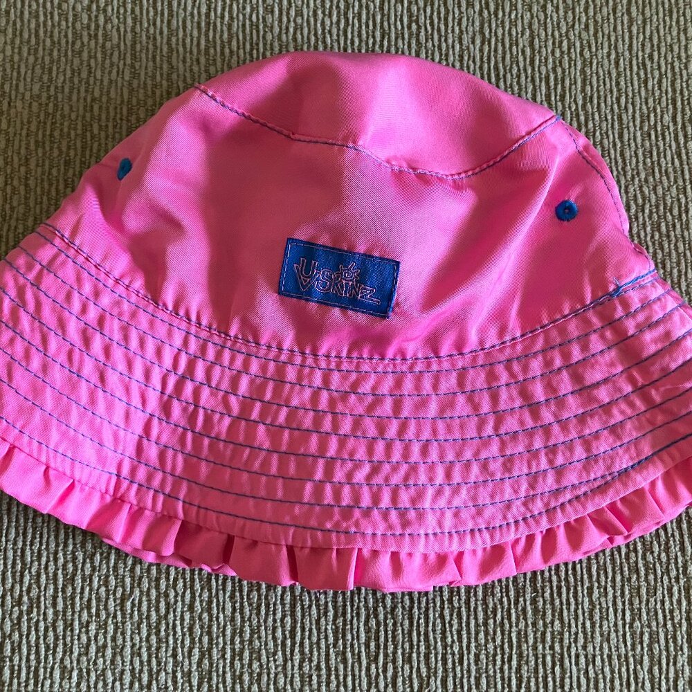 Sun Protection UVSKINZ 4T Girls Pool Hat Beach Bucket Cap Pink Blue Reversible